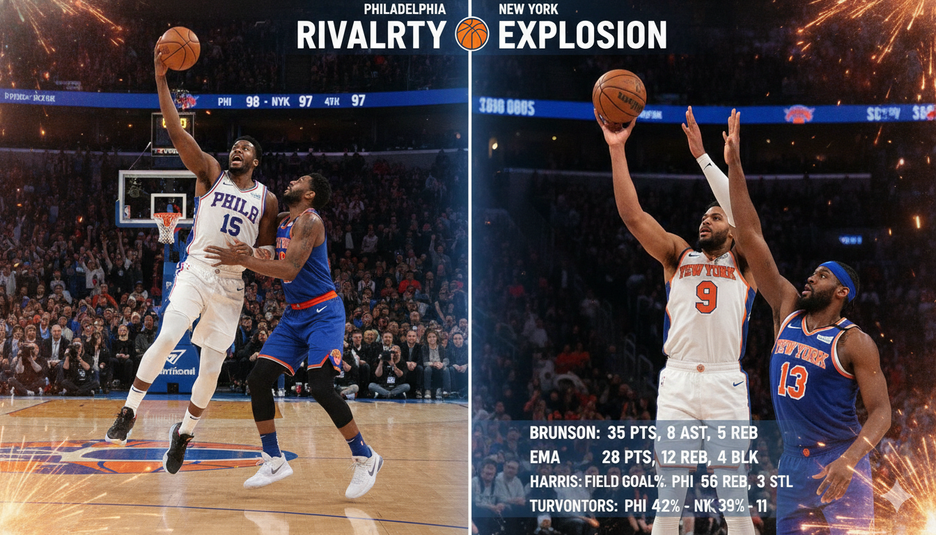 76ers vs knicks match player stats